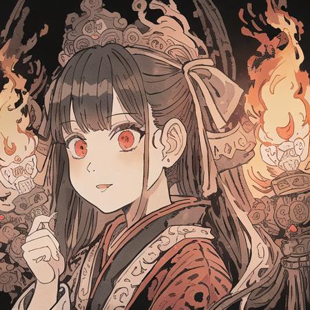 00773-2548911230-masterpiece,  best quality,  1girl,robe_(hanfu_), red eyes, black hair,  ribbon, solo  ,   skulls on the ground,   beautiful fac.png